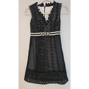 Anna Sui Black Cream Combo Sleeveless Lace Lined Dress Womens Sz 6